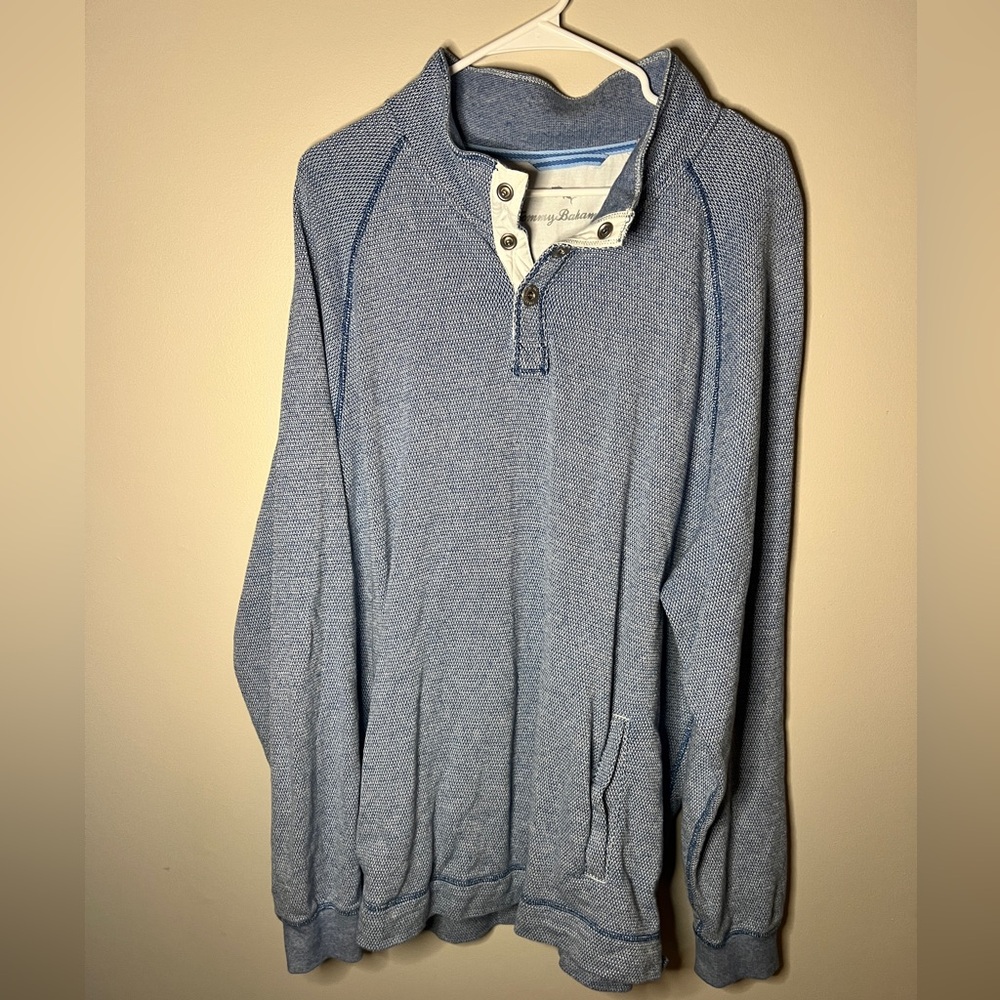 Tommy Bahama size XXL blue 1/4 button pullover 100% cotton